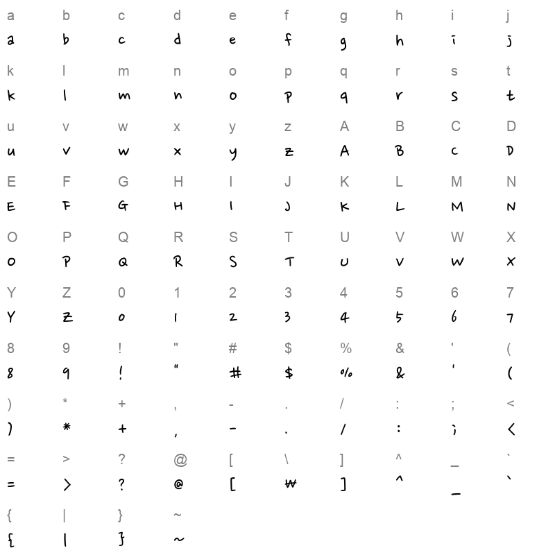 Nanum Pen Script Regular Character Map