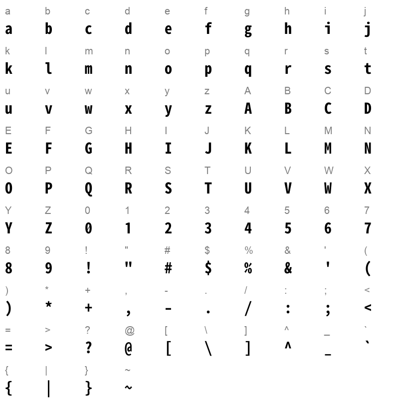 NasuM Bold Character Map