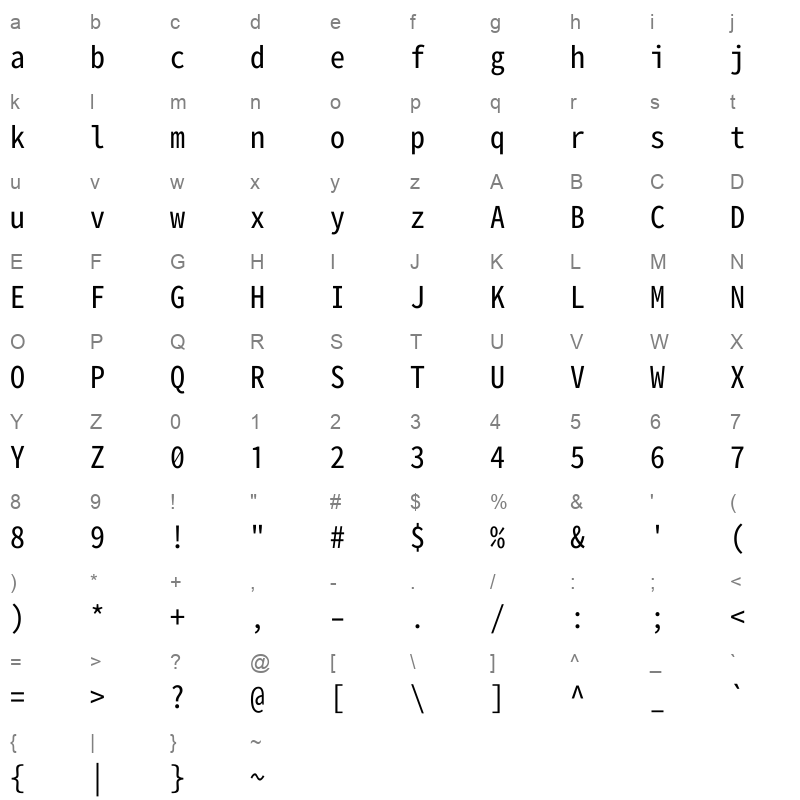 NasuM Regular Character Map