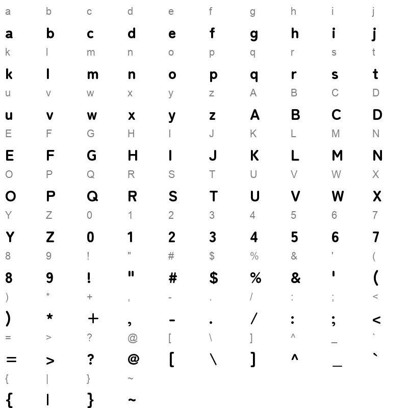 Natsuzemi Maru Gothic Character Map