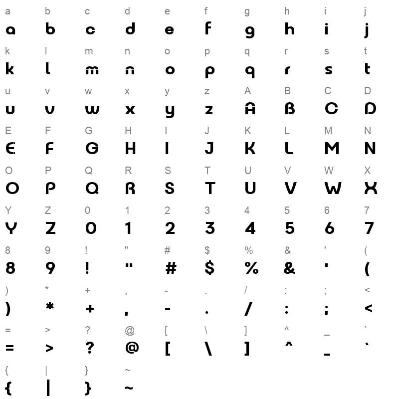 Never Mind Bauhaus Extrabold Character Map