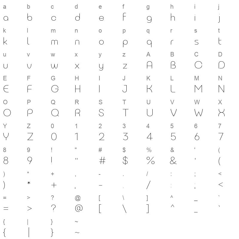 Never Mind Bauhaus ExtraLight Character Map