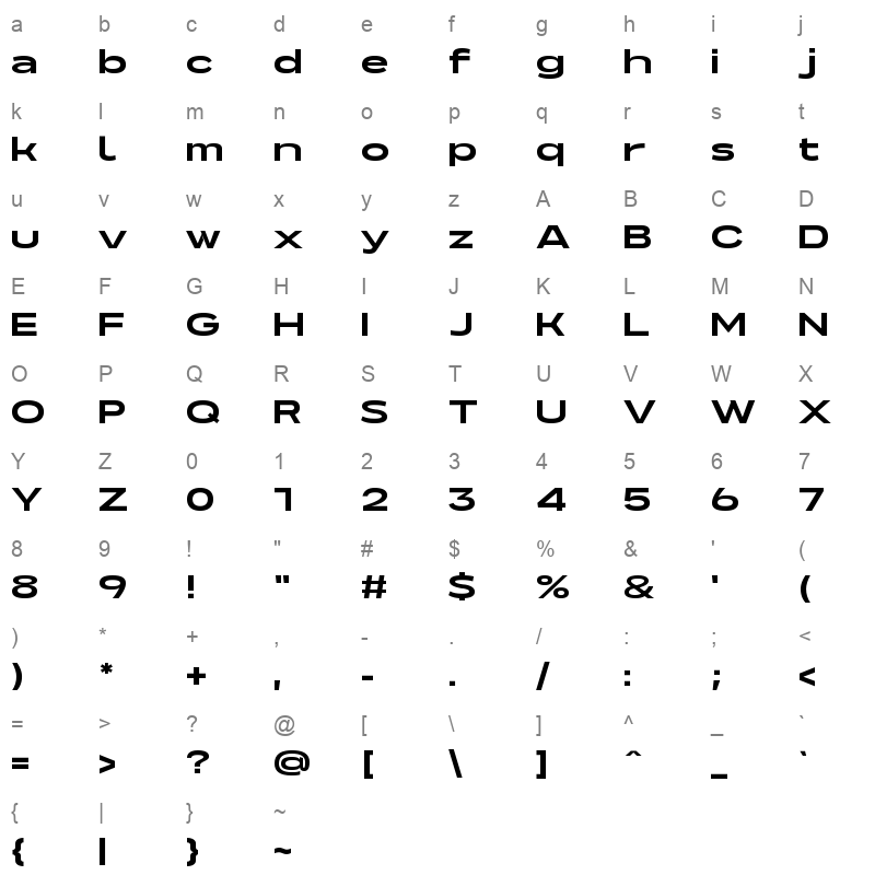 NeverMindUltraExtended Extrabold Character Map
