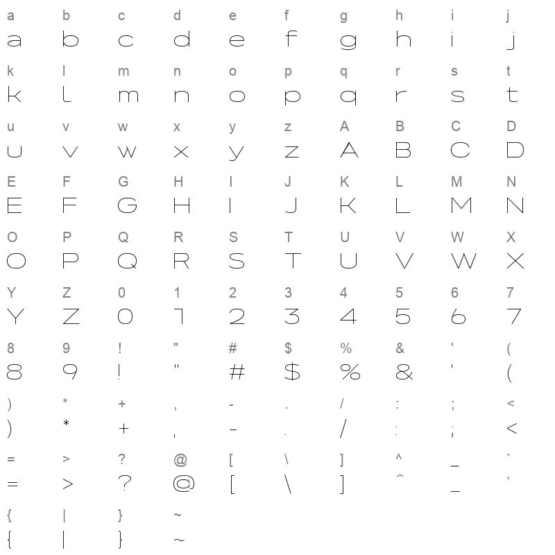 NeverMindUltraExtended Thin Character Map