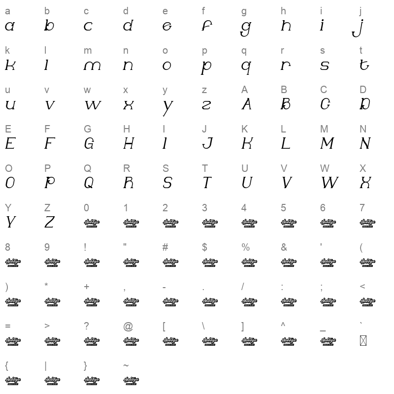 Neyagawa Italic Character Map