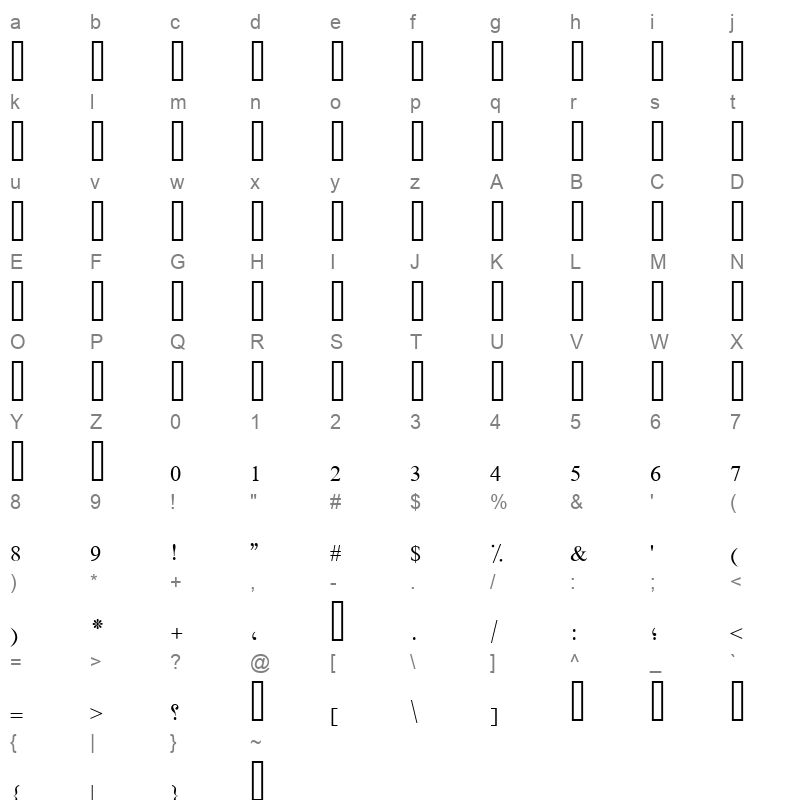 noid AA Sameer Tasmeem Bold Character Map