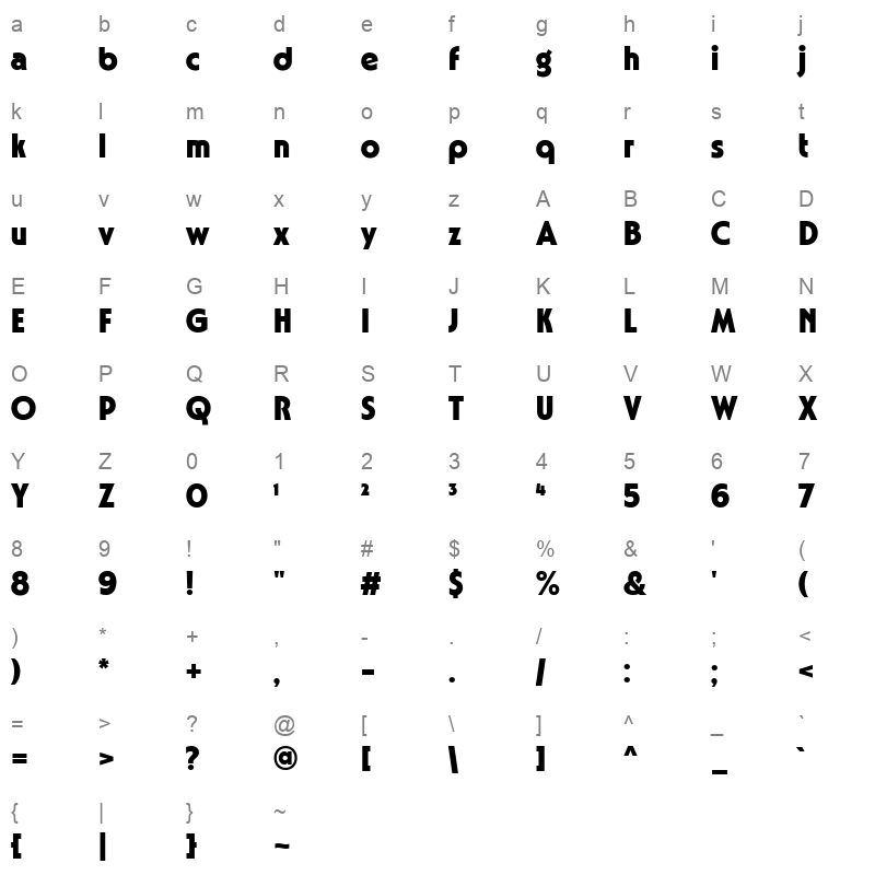 Noland Bold Character Map
