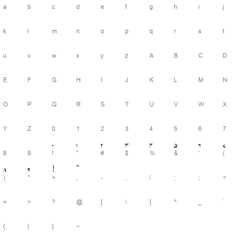noorehira Ligature Free Character Map