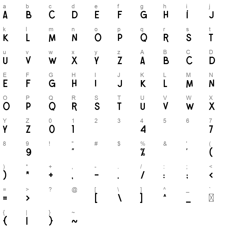Normies TTF Character Map