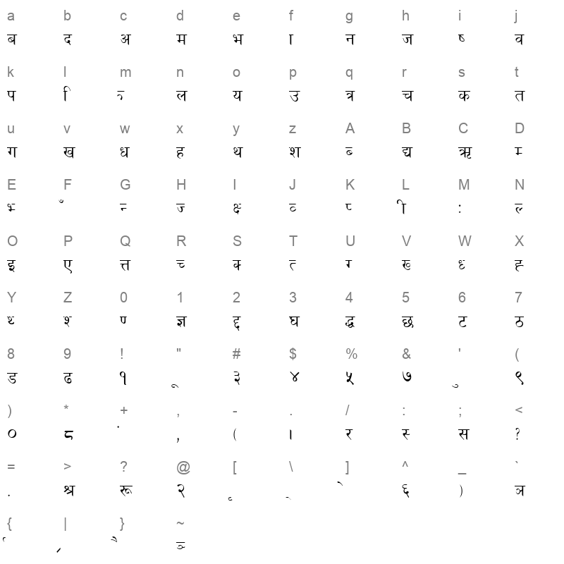 NPC Light Regular Character Map