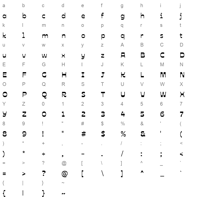 Ojuju Bold Character Map