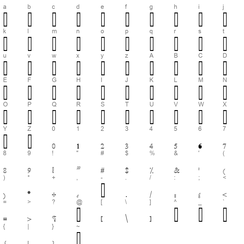 Old Antic Outline Shaded Regular Character Map