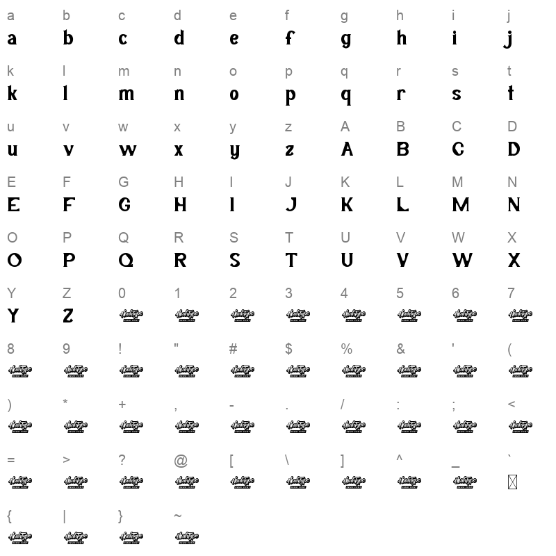 Olive Tower Bold Character Map