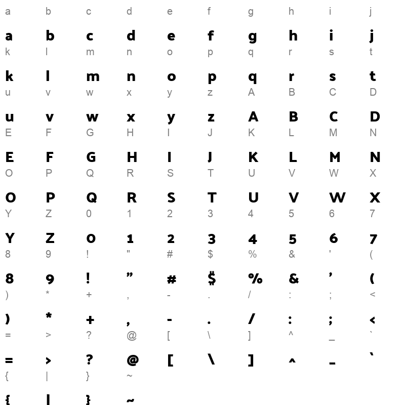 Palanquin Dark SemiBold Character Map