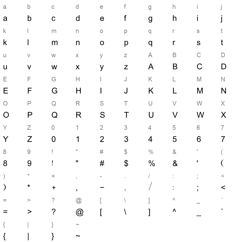 PDMS Jauhar Regular Character Map