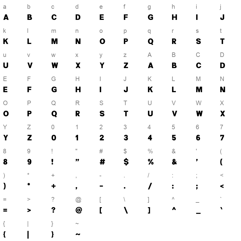 Peter Quincy Sans Character Map