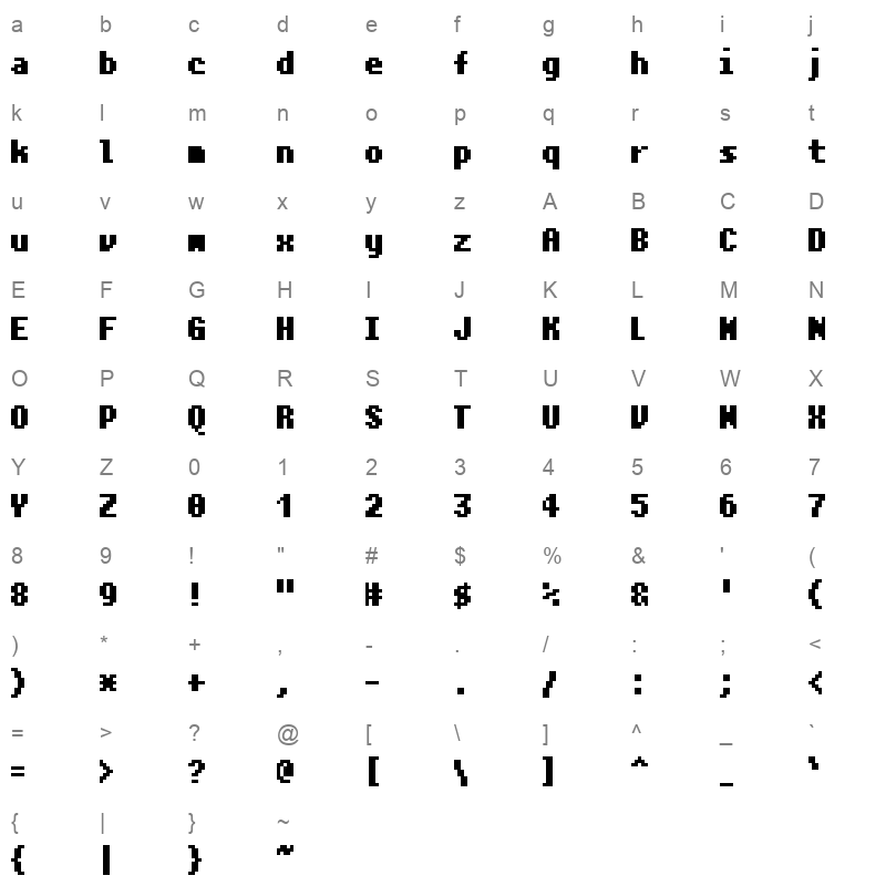 Pixel Mplus 10 Bold Character Map