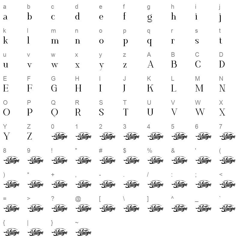 Platinum Ivory Regular Character Map