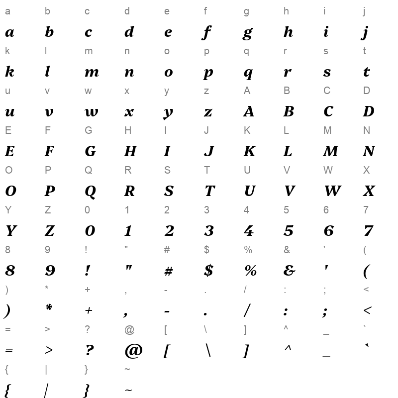Platypi BoldItalic Character Map
