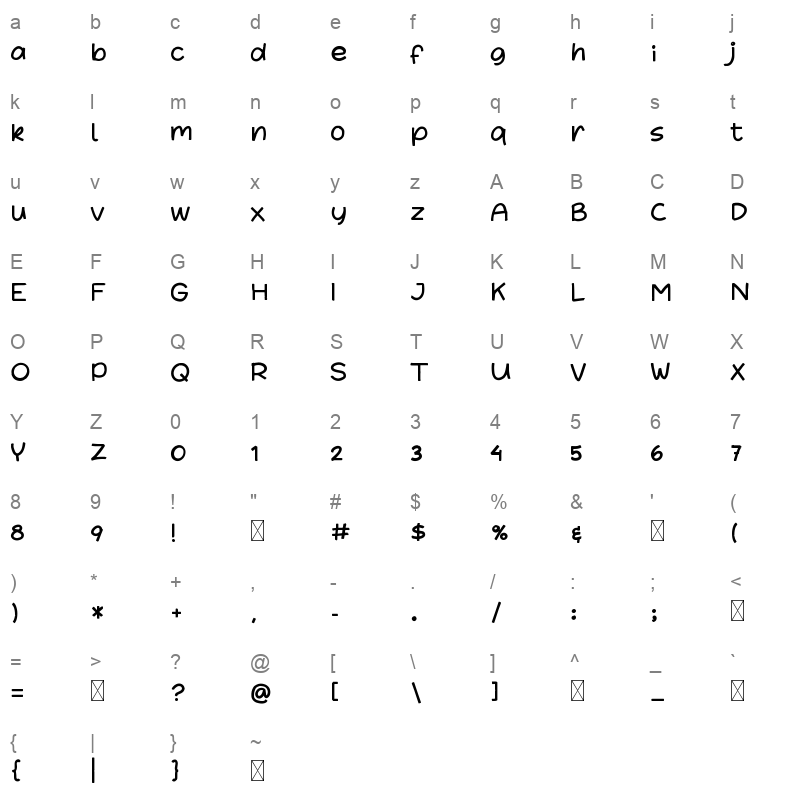 Querina Handwritten Character Map