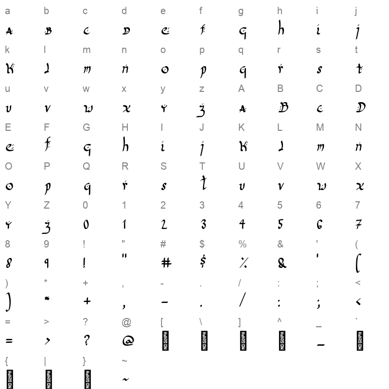 quick quill regular 15 Character Map