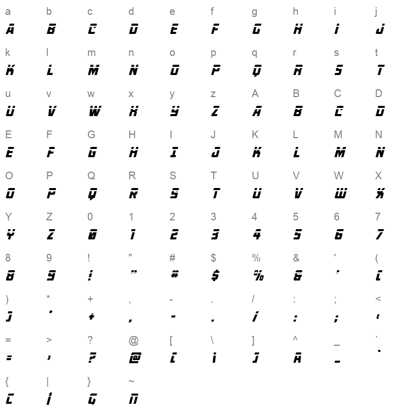 quicky nick laser Character Map