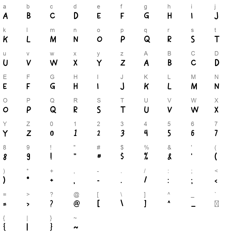 Quirky Sans Character Map
