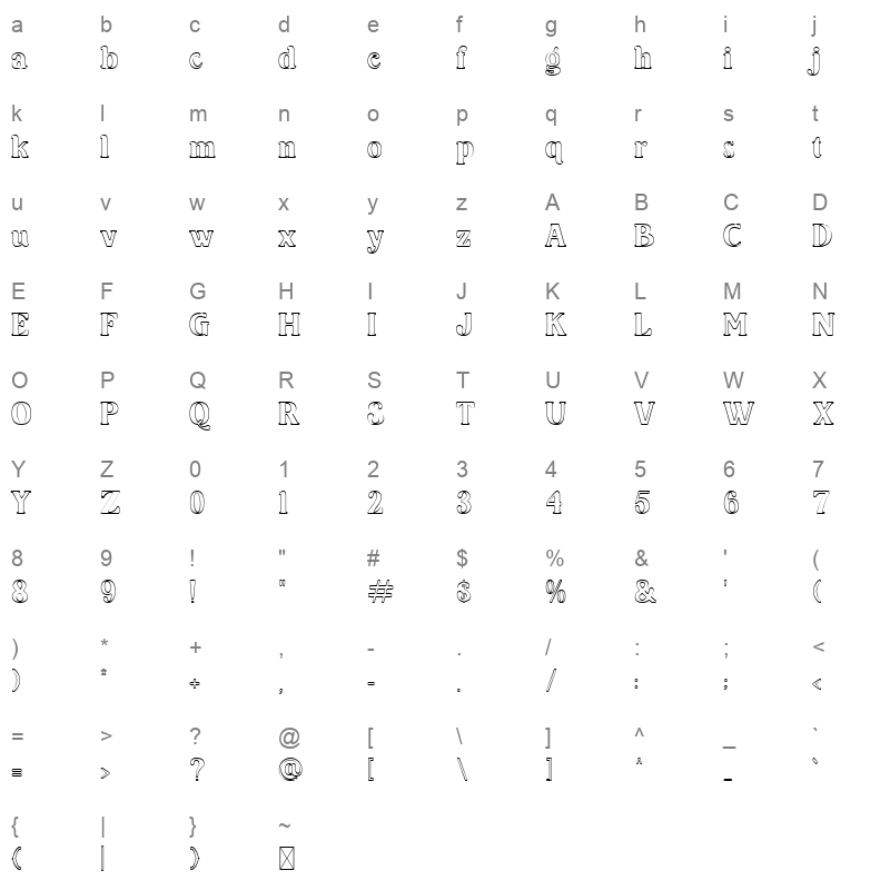Radion Outline Character Map