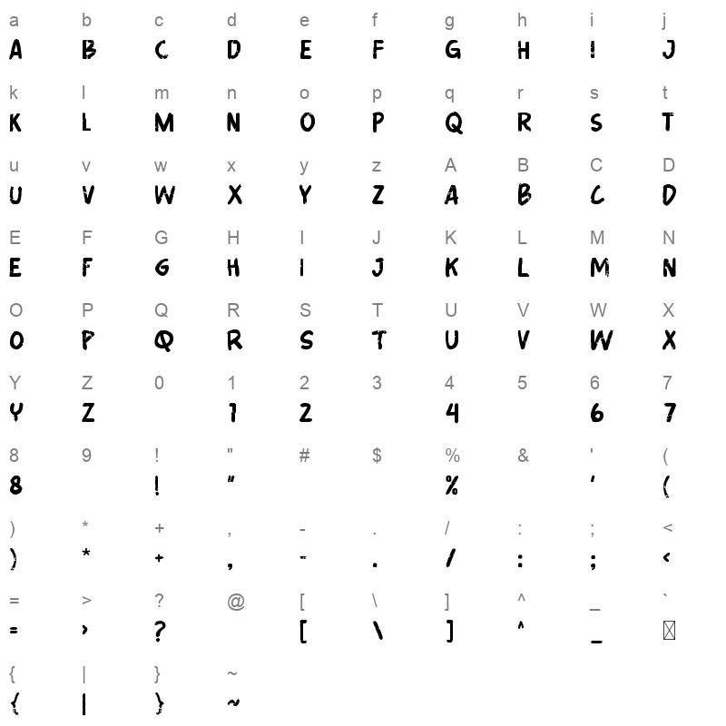 Random Notes TTF Character Map