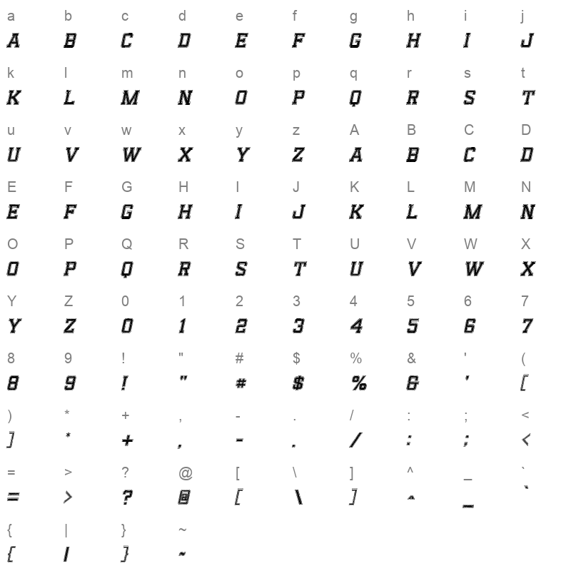 Reach Fill & Outline Stamp Italic Character Map