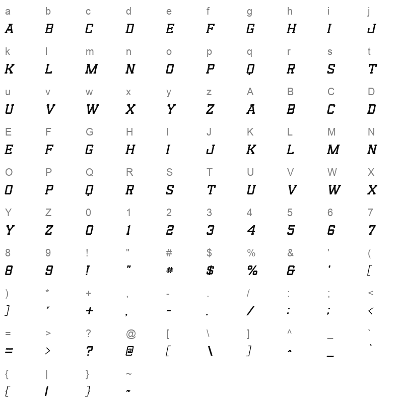Reach Fill Stamp Italic Character Map