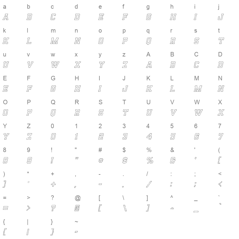 Reach Outline Stamp Italic Character Map