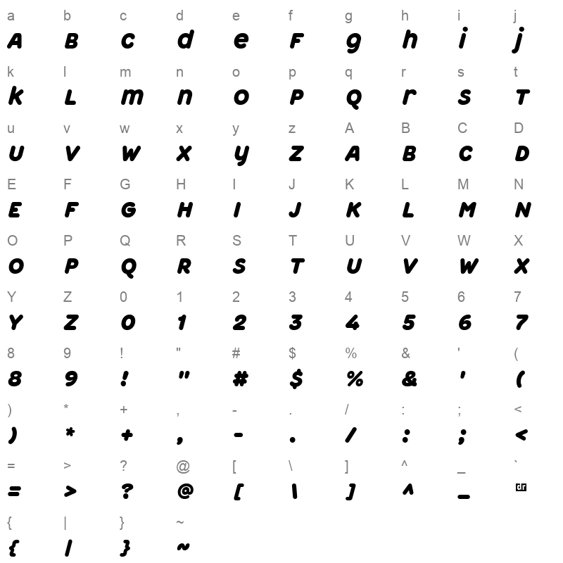 ReImagine UA Malevich BoldSlant+15 Character Map
