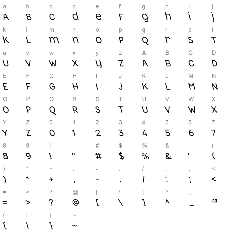 ReImagine UA Malevich RegularSlant 15 Character Map