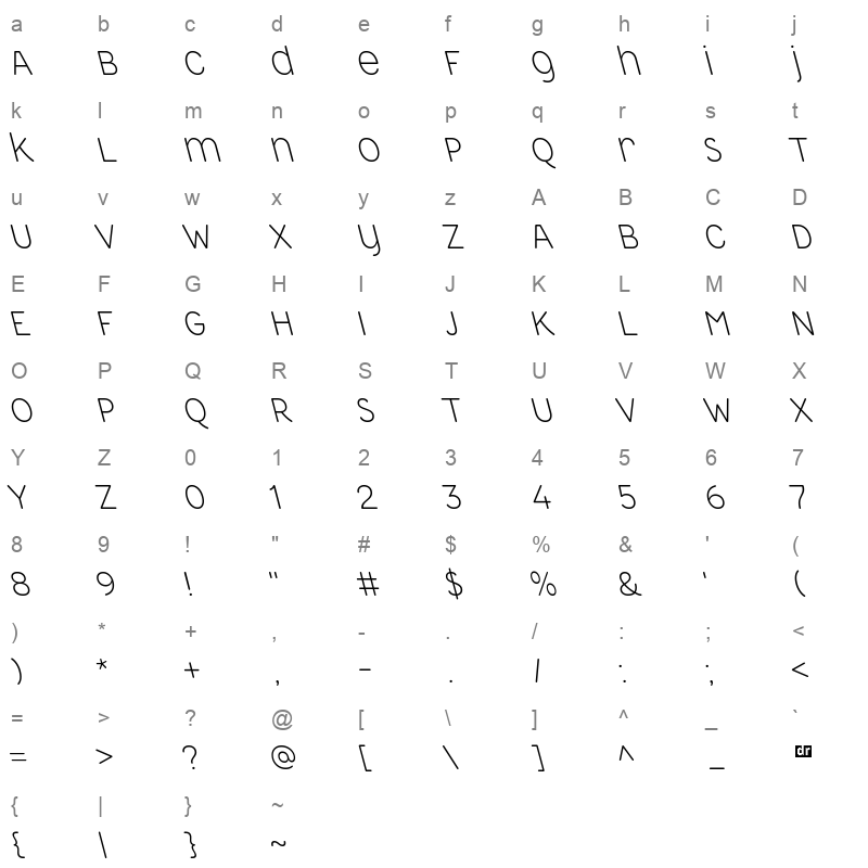 ReImagineUAMalevich LightSlant 15 Character Map