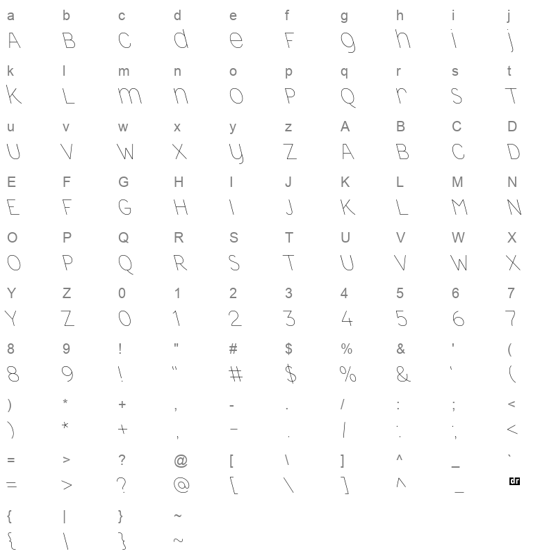 ReImagineUAMalevich ThinSlant 15 Character Map