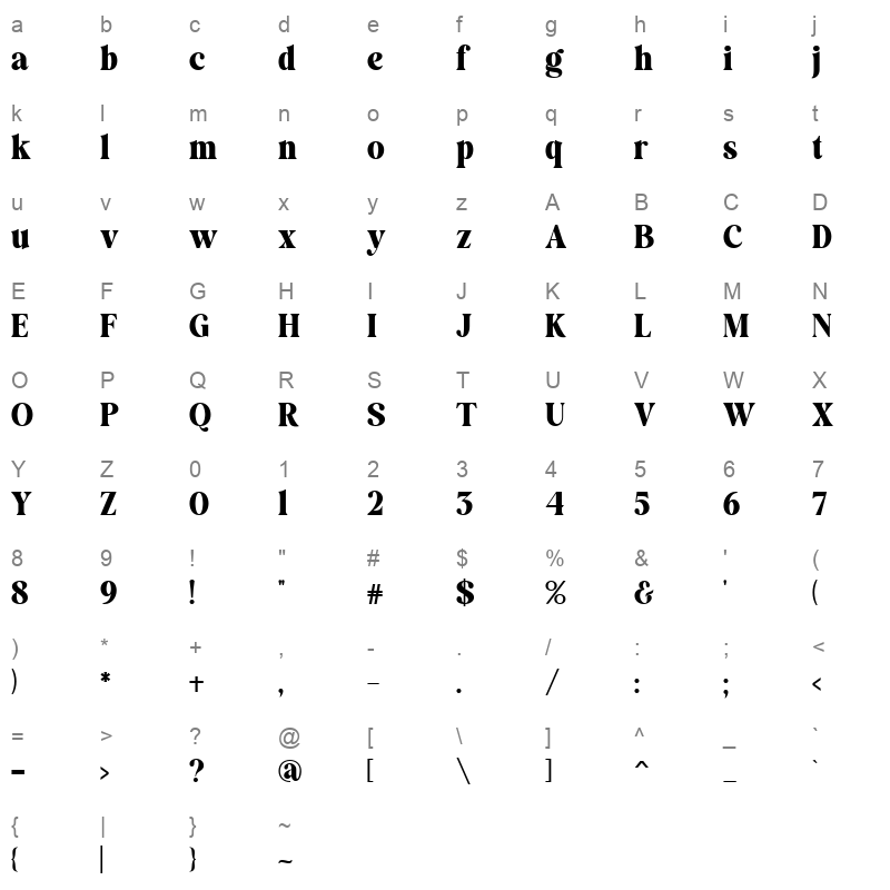 Remaid Typeface Character Map