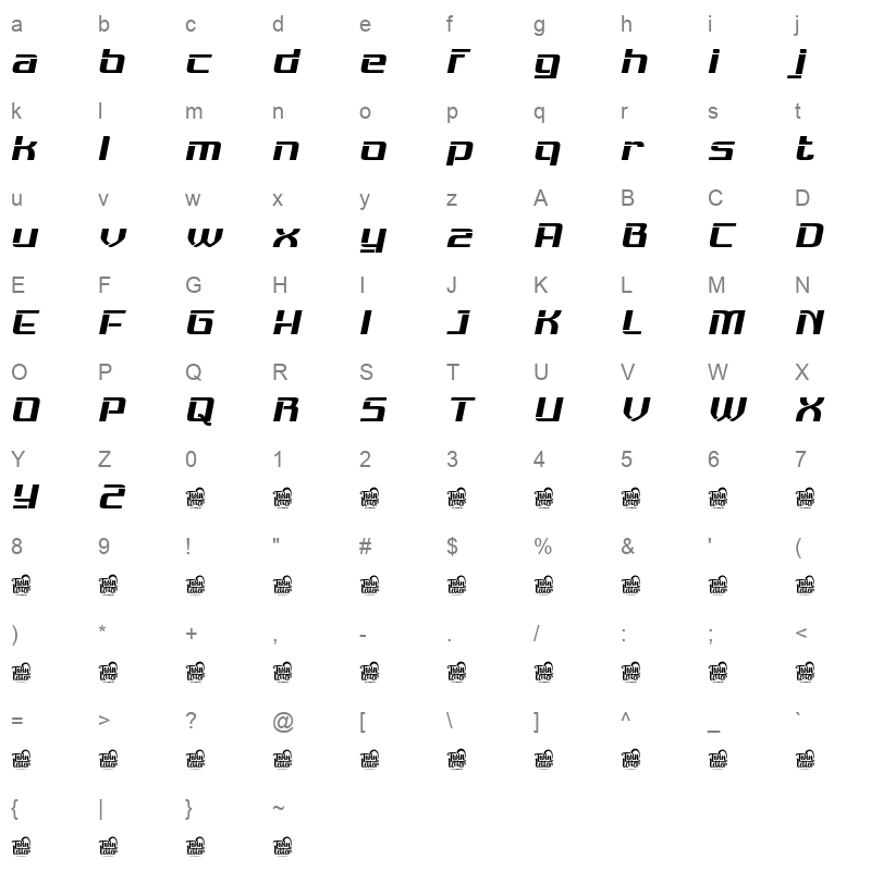 RESADEN RESADEN Stancil Slant Character Map