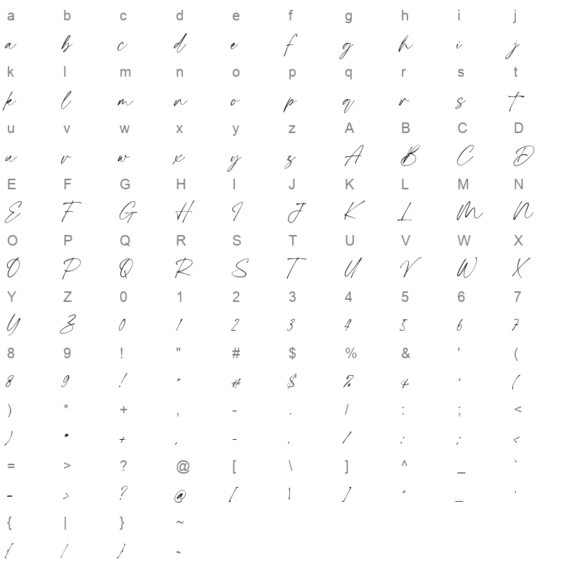 Resonant Chilliner Script otf Character Map