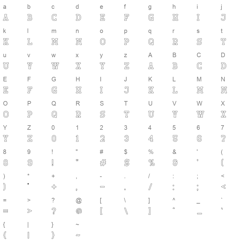 Retro Grade Outline Character Map