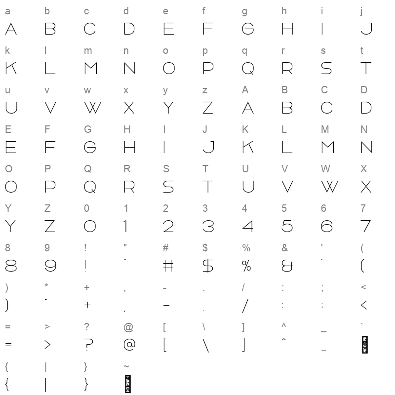 Rosewind Regular Character Map