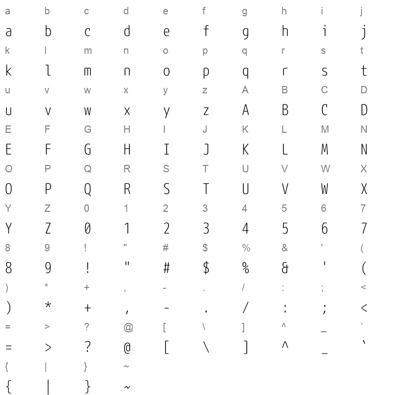 Rounded L M+ 1mn light Character Map