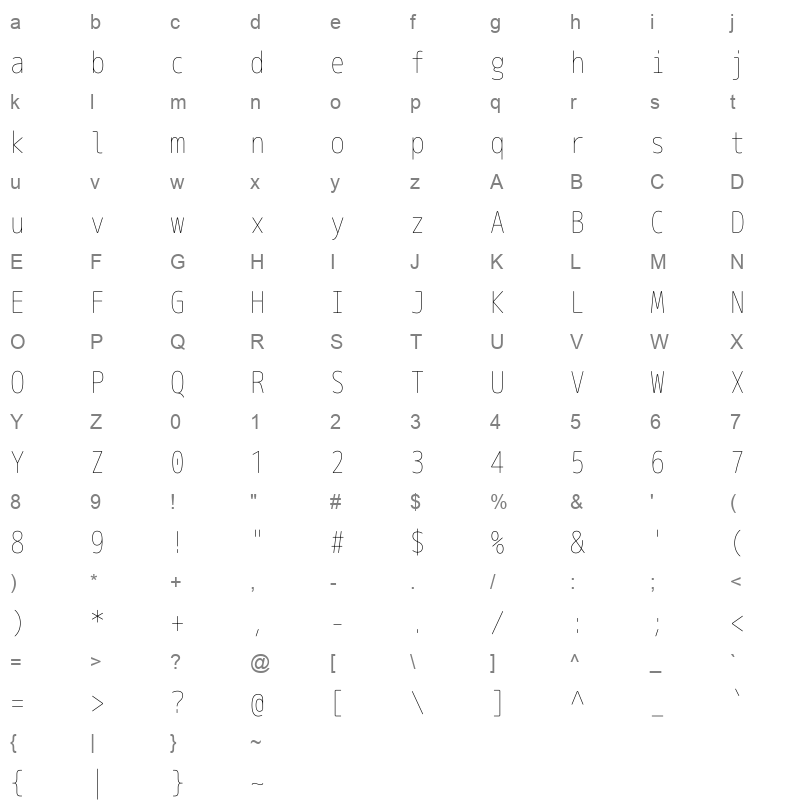 Rounded L M+ 2m thin Character Map