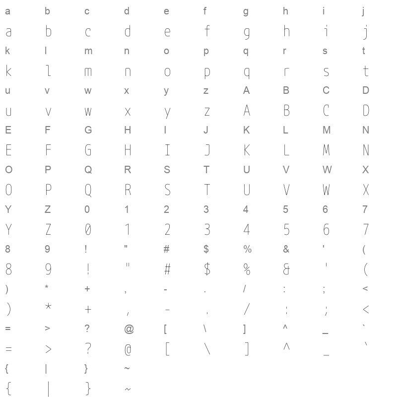 Rounded Mgen+ 1mn thin Character Map