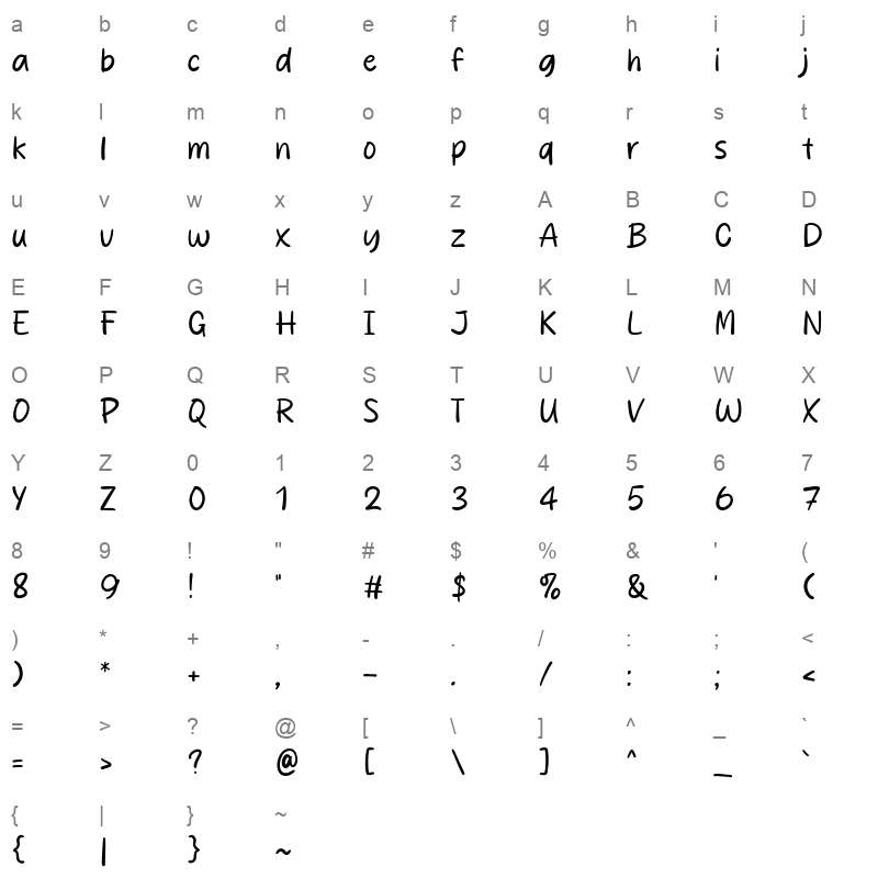 Rustic Story otf Character Map