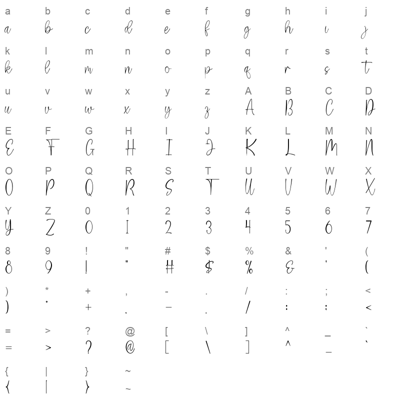 Salsabila TTF Character Map