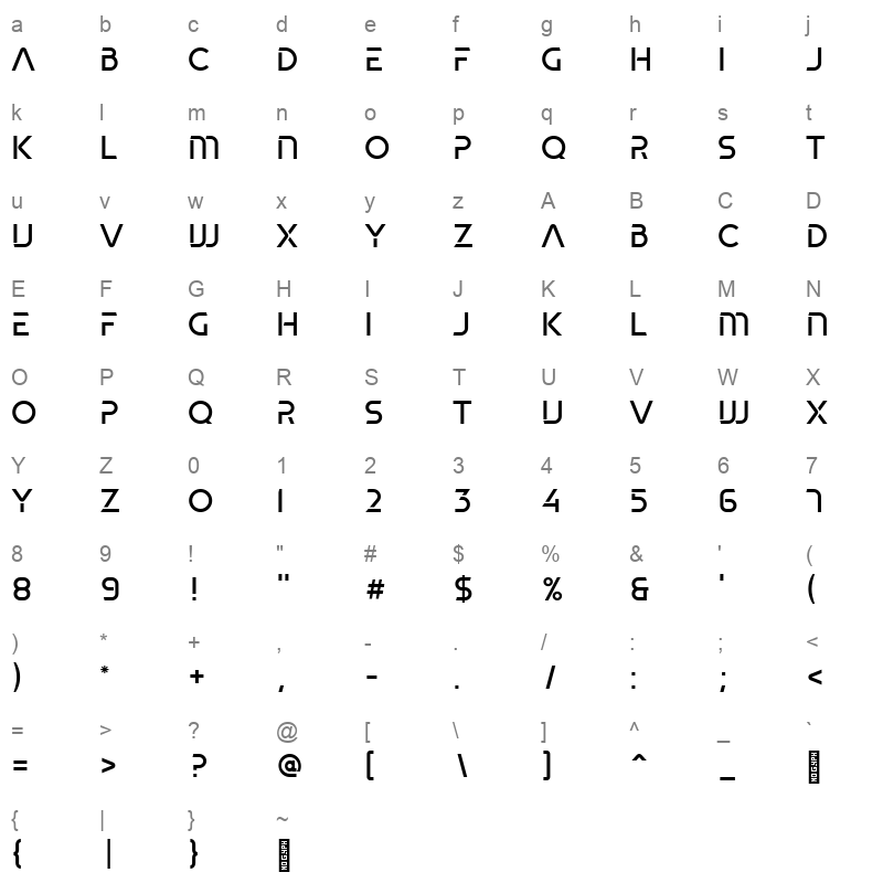 SBSkateblade Regular Character Map