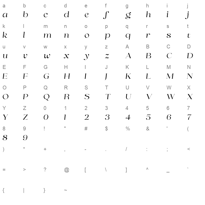 Selino Italic Character Map