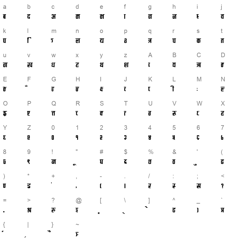 shastra Regular Character Map