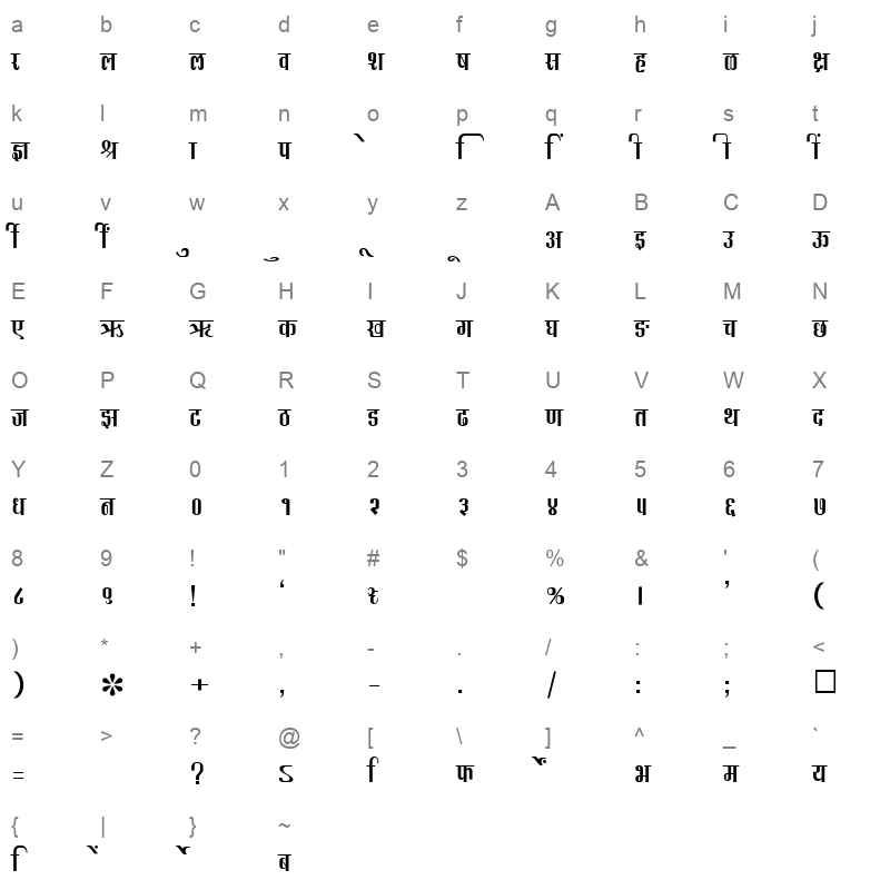 SHREE DEV 0731 Regular Character Map